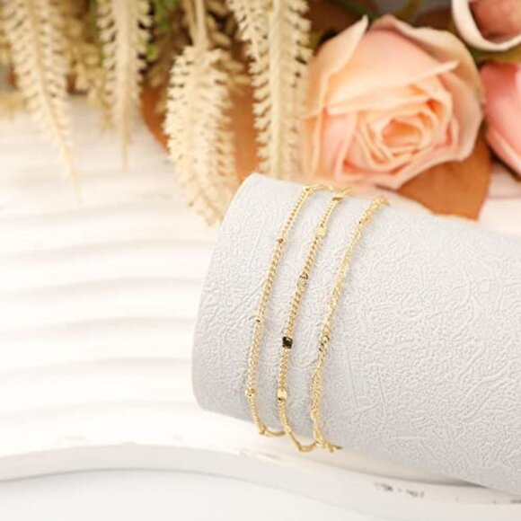 Gold Plated Layered Bracelets Minimalist Delicate Chain Jewelry Gift Women - Picture 5 of 7